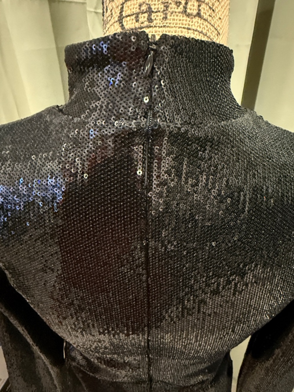 Express Black Sequin Mock Neck Long Sleeve Top - Picture 4 of 7